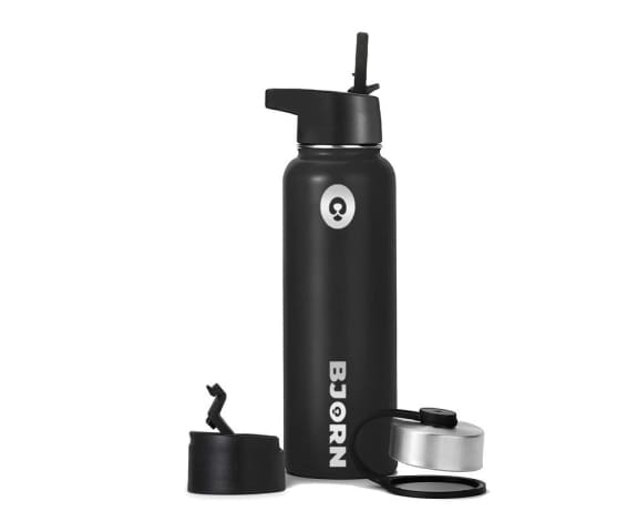 BJORN Black Vacuum Insulated Stainless Steel Double Walled Leak Proof Thermo Mug Water Bottle
