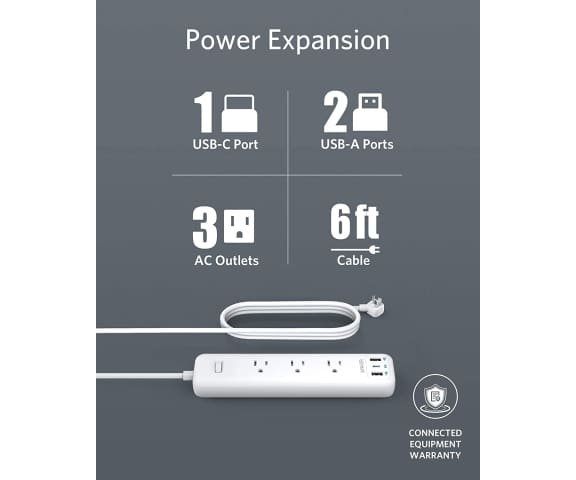 ANKER AN.A9136K21.WT USB C Power Strip with 3 Outlets and 30W 6ft Long Extension Cord