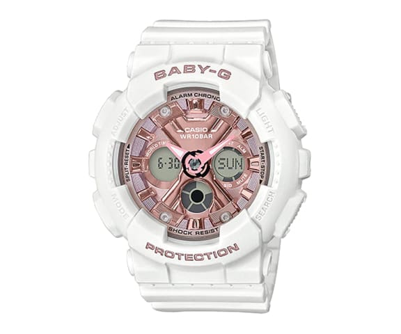 BABY-G BA-130-7A1DR Analog-Digital White & Rose Gold Dial Women’s Watch