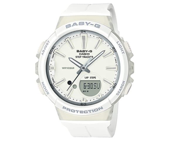 BABY-G BGS-100-7A1DR G-Squad Step-Tracker Analog-Digital White Resin Women’s Watch