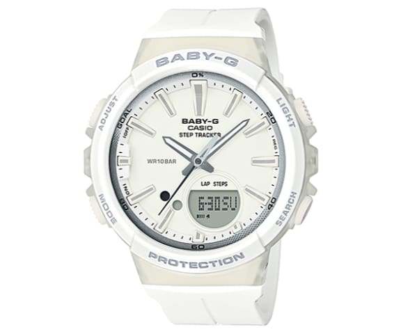 BABY-G BGS-100-7A1DR G-Squad Step-Tracker Analog-Digital White Women’s Watch