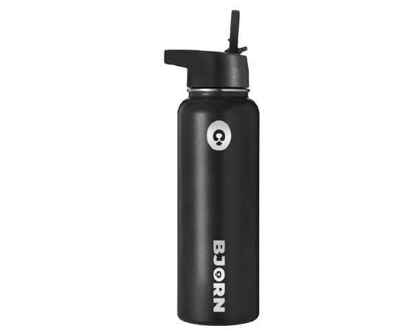 BJORN Black Vacuum Insulated Stainless Steel Double Walled Leak Proof Thermo Mug Water Bottle