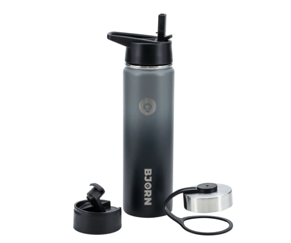 BJORN Stormy Grey 3 Lids Vacuum Insulated Stainless Steel Double Walled Leak Proof Thermo Mug Water Bottle