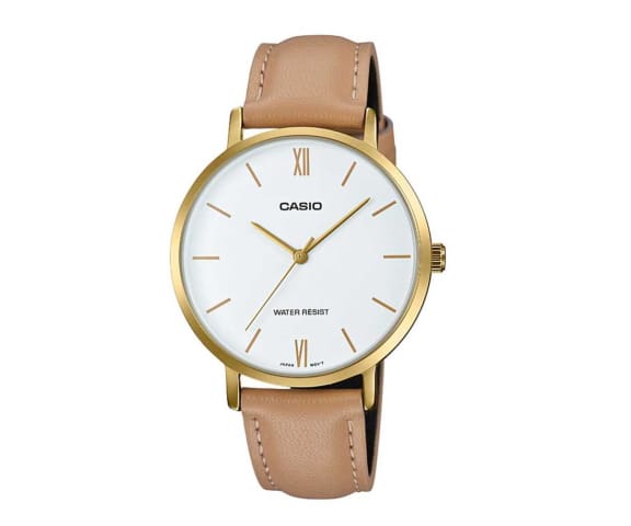 CASIO LTP-VT01GL-7BUDF Analog White Dial Women’s Leather Watch