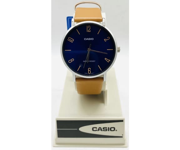 CASIO MTP-VT01L-2B2UDF Enticer Analog Blue Dial Brown Leather Men’s Watch