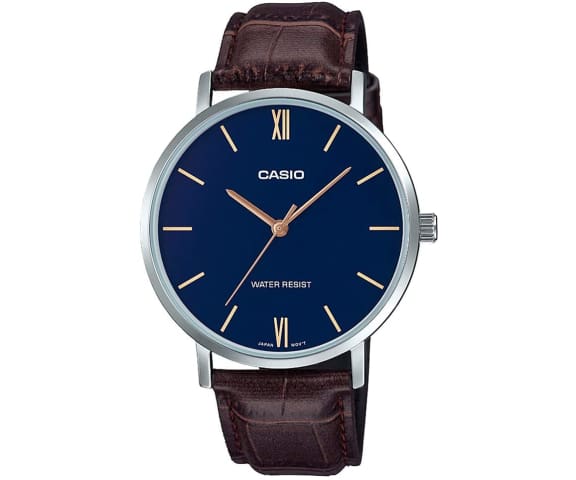 CASIO MTP-VT01L-2BUDF Enticer Analog Blue Dial Brown Leather Men’s Watch