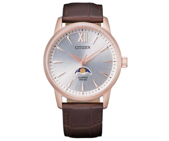 CITIZEN AK5003-05A Quartz Moon Phase Analog Brown Men’s Leather Watch