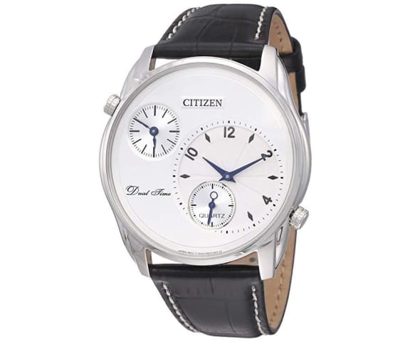 CITIZEN AO3030-24A Dual Time Analog Leather Black & White Dial Mens Watch
