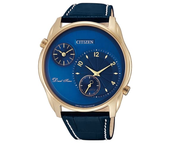 CITIZEN AO3033-00L Dual Time Analog Quartz Blue Men’s Leather Watch