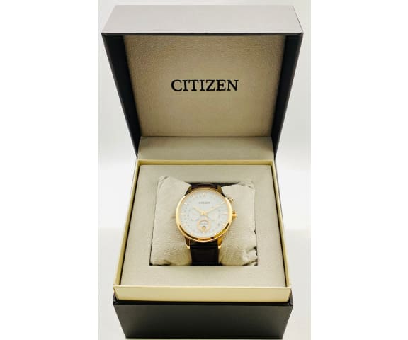 CITIZEN AP1052-00A Analog Eco-Drive Grand Moon Phase White Dial Men’s Leather Watch