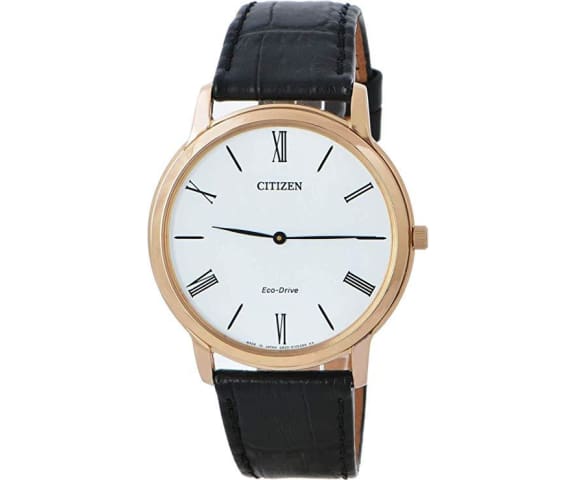 CITIZEN AR1113-12B Eco-Drive Analog Leather White & Gold Dial Mens Watch
