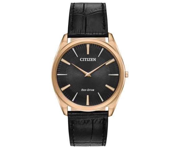 CITIZEN AR3073-06E Eco-Drive Analog Leather Black & Gold Dial Mens Watch