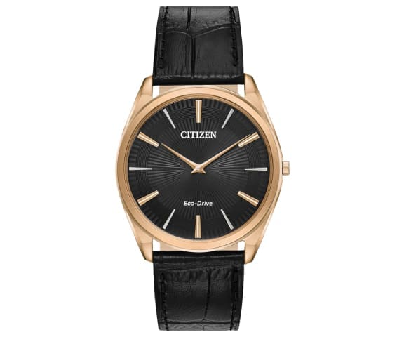 CITIZEN AR3073-06E Analog Eco-Drive Stiletto Ultra Thin Black Dial Men’s Leather Watch