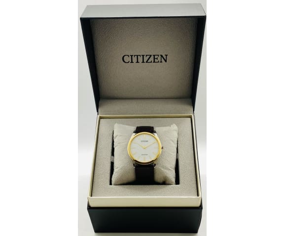 CITIZEN AR3074-03A Analog Eco-Drive Stiletto Ultra Thin White Dial Men’s Leather Watch