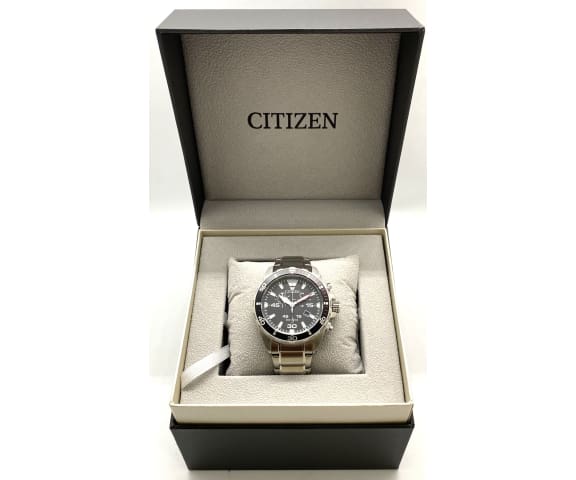CITIZEN AT2430-80E Analog Eco-Drive Marine Chronograph Black Dial Stainless Steel Men’s Watch