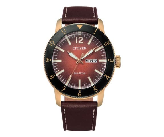 CITIZEN AW0079-13X Eco-Drive Analog Red Dial Leather Strap Men’s Watch