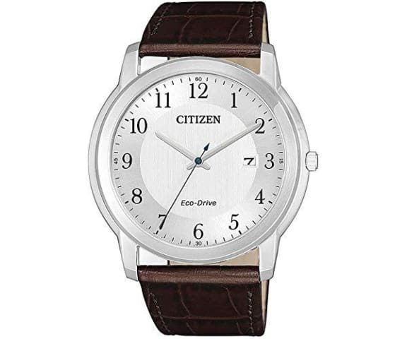 CITIZEN AW1211-12A Eco-Drive Analog Leather Brown & White Dial Mens Watch
