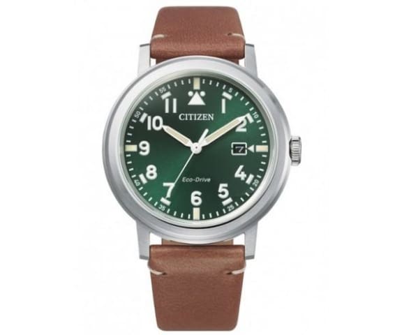 CITIZEN AW1620-13X Eco-Drive Analog Green Dial Leather Strap Men’s Watch