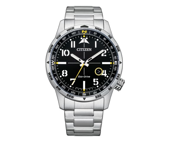 CITIZEN BM7550-87E Analog Eco-Drive Compass Black Dial Stainless Steel Men’s Watch
