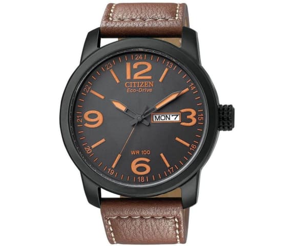 CITIZEN BM8475-26E Eco-Drive Analog Leather Black & Orange Dial Men’s Watch