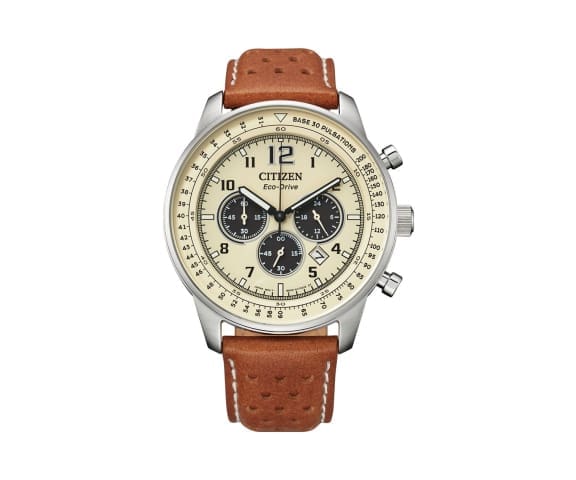 CITIZEN CA4500-16X Eco-Drive Analog Beige Dial Leather Strap Men’s Watch