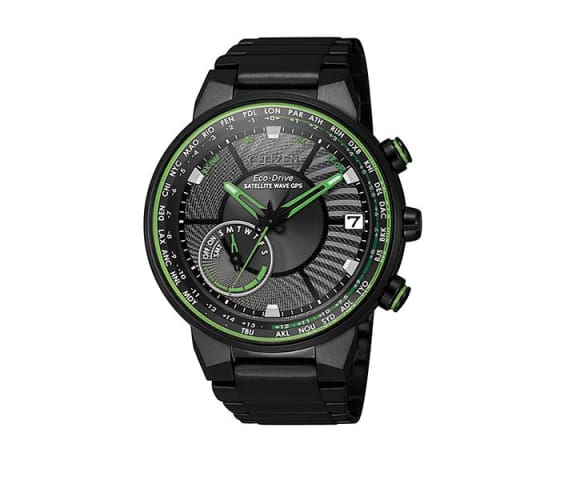 CITIZEN CC3075-80E Eco-Drive Satellite Wave GPS Analog Stainless Steel Black & Green Dial Mens Watch