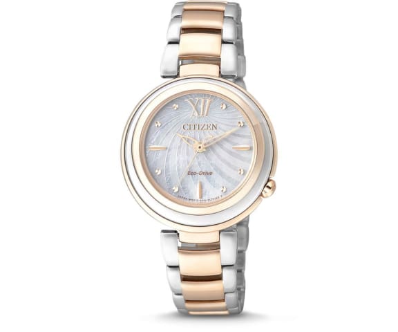 CITIZEN EM0335-51D Analog Eco-Drive Mix-Tone Mother of Pearl Stainless Steel Women’s Watch