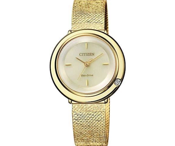 CITIZEN EM0642-87P Eco-Drive Analog Stainless Steel Gold Dial Womens Watch