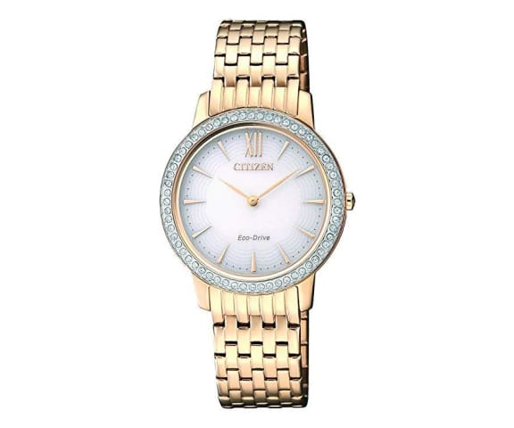 CITIZEN EX1483-84A Eco-Drive Analog Stainless Steel Gold & White Dial Womens Watch
