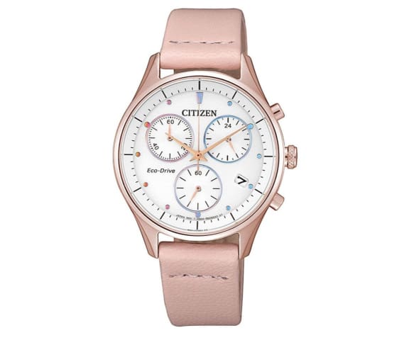 CITIZEN FB1443-08A Eco-Drive Chronograph Analog Leather White Dial Women’s Watch