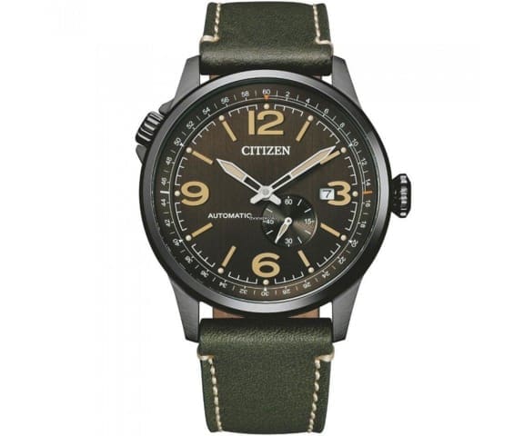 CITIZEN NJ0147-18X Pilot Automatic Analog Olive Green Leather Strap Men’s Watch