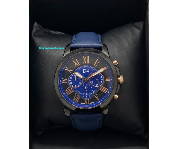 D4 Analog Blue & Black Dial Leather Strap Men’s Watch
