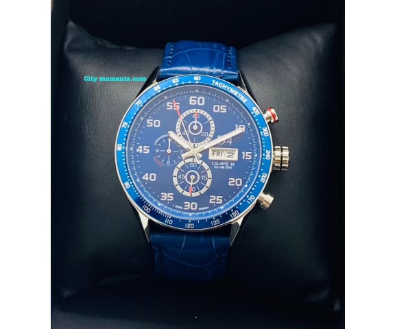 D4 Analog Chronograph Blue Dial Leather Strap Men’s Watch