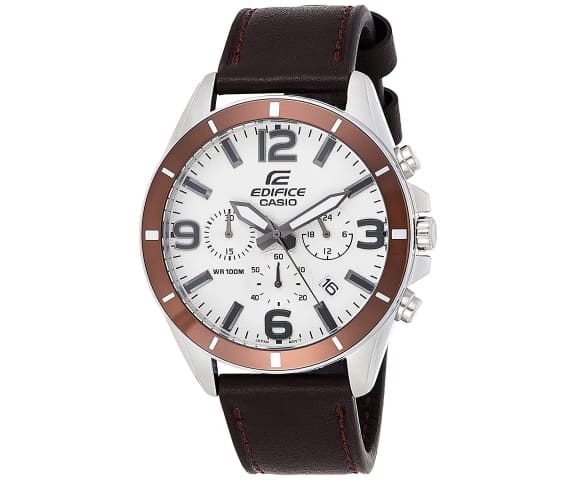 EDIFICE EFR-553L-7BVUDF Chronograph Analog Leather Brown & White Dial Men’s Watch