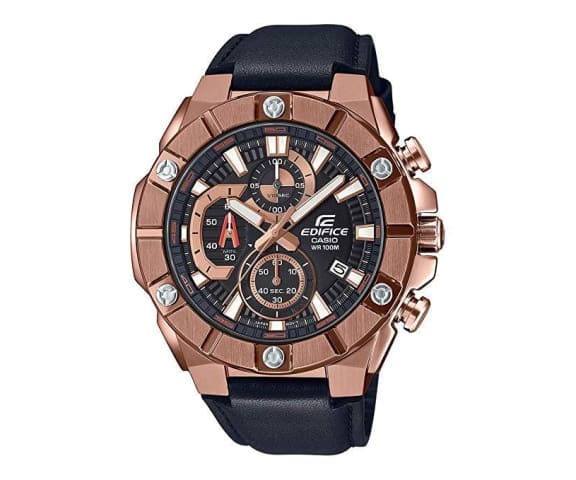 EDIFICE EFR-569BL-1AVUDF Chronograph Leather Rose Gold Black Dial Men’s Watch