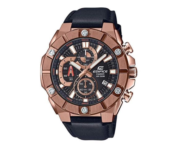 EDIFICE EFR-569BL-1AVUDF Chronograph Leather Rose Gold Black Dial Mens Watch