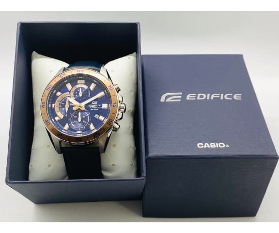 EDIFICE EFV-550L-2AVUDF Chronograph Blue Rose Gold Dial Men’s Leather Watch