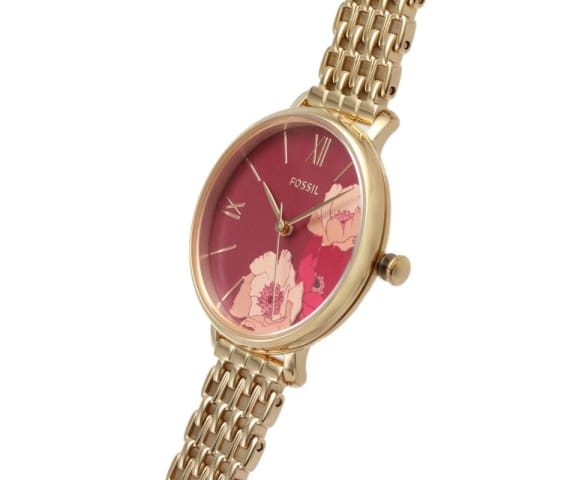 FOSSIL ES5078 Jacqueline Analog Red Dial Rose Gold Stainless Steel Women’s Watch