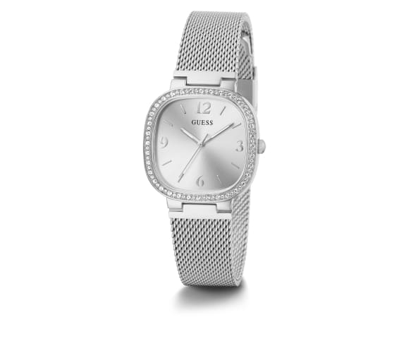 GUESS GW0354L1 Tapestry Analog Square Dial Silver Mesh Stainless Steel Women’s Watch