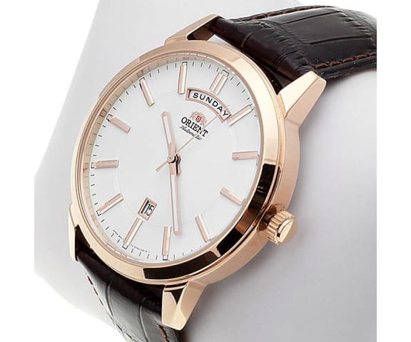 ORIENT FEV0U002 Automatic Analog White Dial Leather Strap Men’s Watch