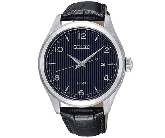 SEIKO SNE491P1 Solar Analog Blue Dial Men’s Leather Watch