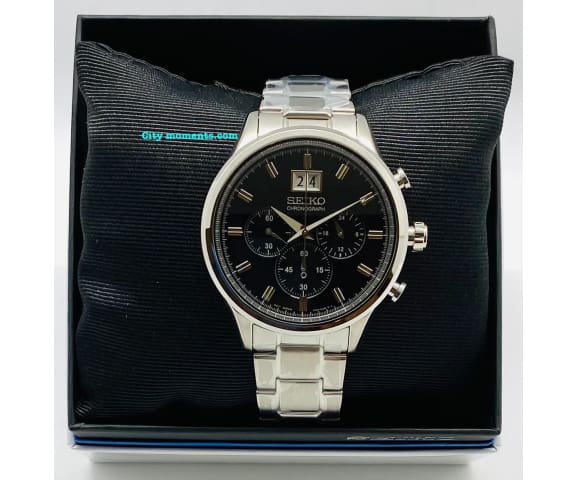 SEIKO SPC083P1 Neo Classic Chronograph Quartz Black Dial Stainless Steel Men’s Watch