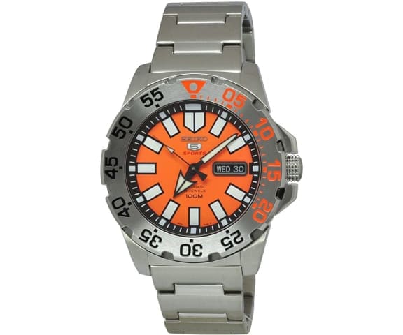 Seiko SRP483K1 Analog Automatic Monster Divers Orange Dial Stainless Steel Men’s Watch