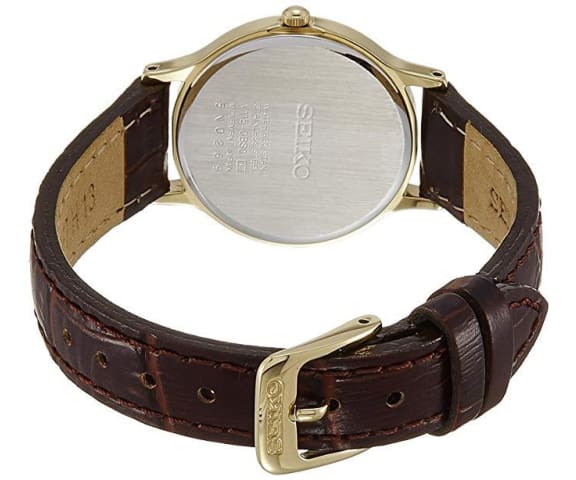  SEIKO SUP302P1 Solar Analog Leather Brown & Gold Dial Women's Watch