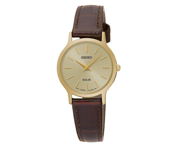  SEIKO SUP302P1 Solar Analog Leather Brown & Gold Dial Women's Watch