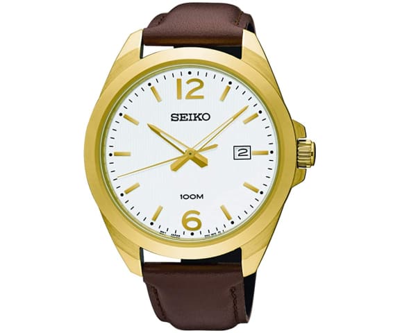 SEIKO SUR216P1 Quartz Leather Gold & White Dial Men’s Watch