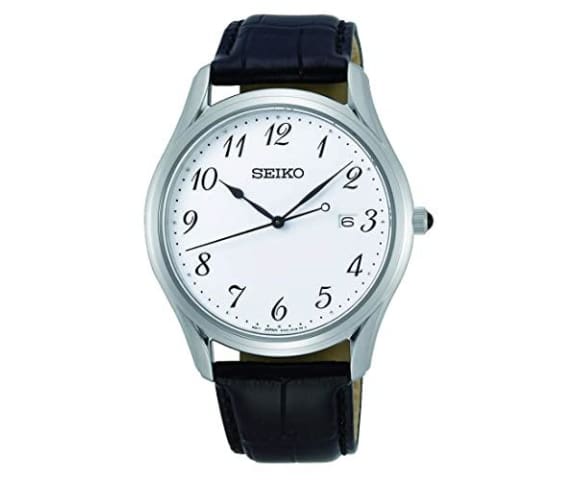 SEIKO SUR303P1 Quartz Analog Leather Black & White Dial Men’s Watch